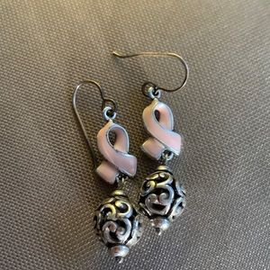 Brighton Breast Cancer Vintage Earrings.  Power of Pink 2007 Breast Cancer Bow